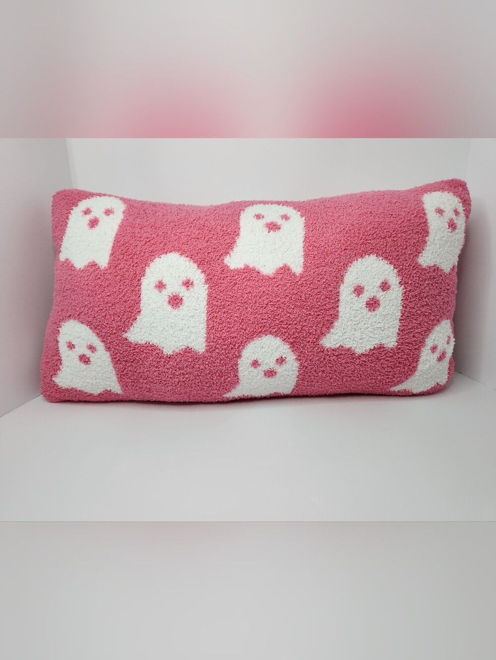 cupcakes & cashmere Soft Feel Pink Ghost Pattern Accent Pillow